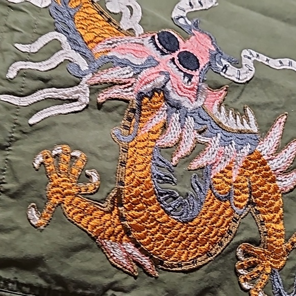 Gucci Dark Green Red Cargo GG Logo Orange Dragon Embroidered Jacket Coat Sz. 44 - Picture 5 of 10